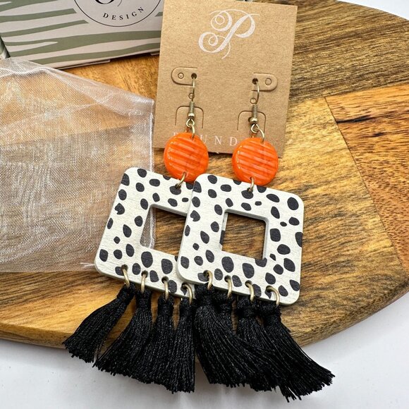 Plunder Design Polka Dot & Tassel Earrings - Bold & Fun Statement Piece - Picture 2 of 4
